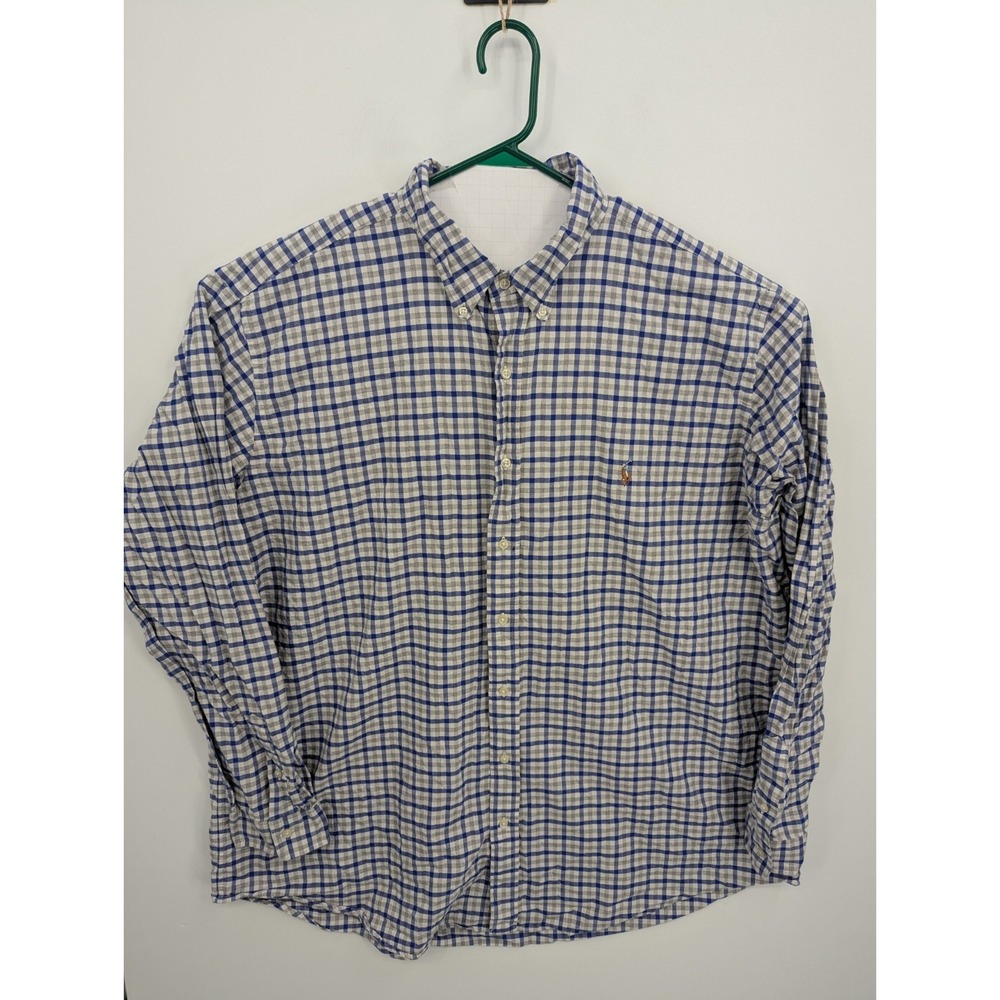 Polo Ralph Lauren Men's Blue & Gray Checked Long Sleeve Button Down Shirt, 3XLT